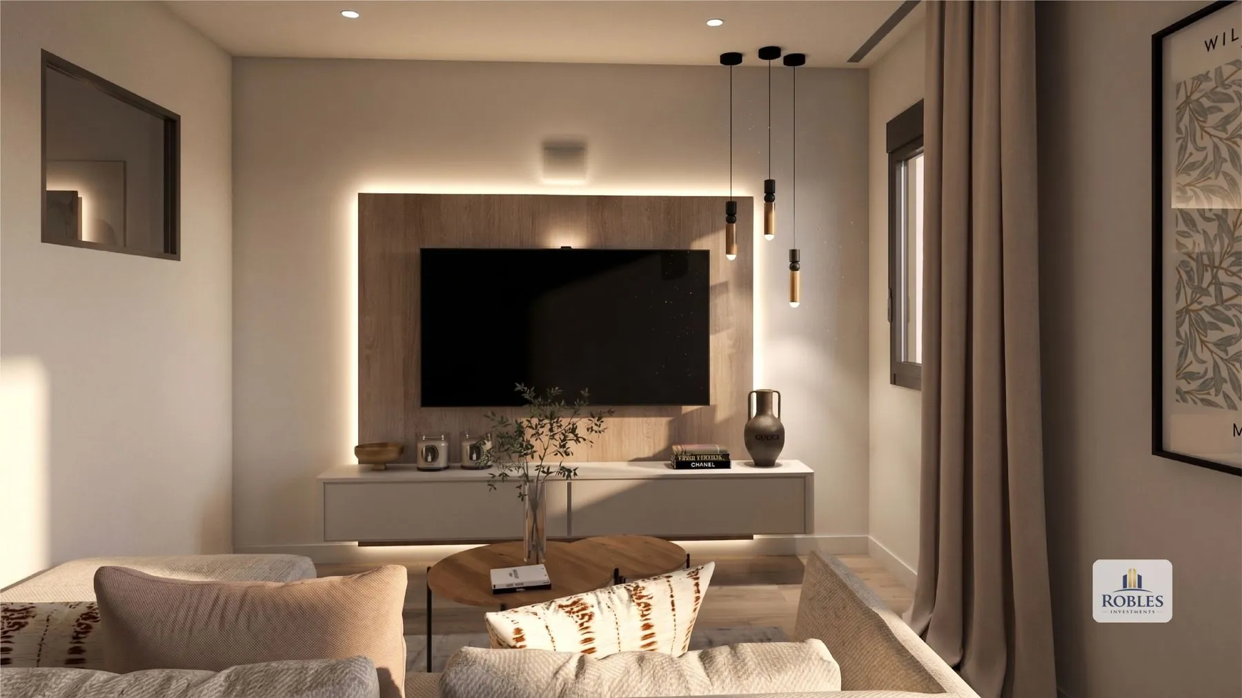 Salón de un piso reformado por Robles Investments